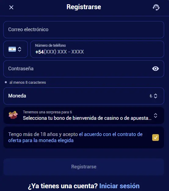 Crea una cuenta personal en Spinay Casino