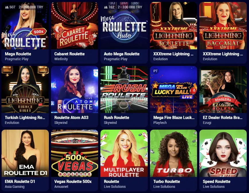 A selection of free live dealer games at Spinay Casino